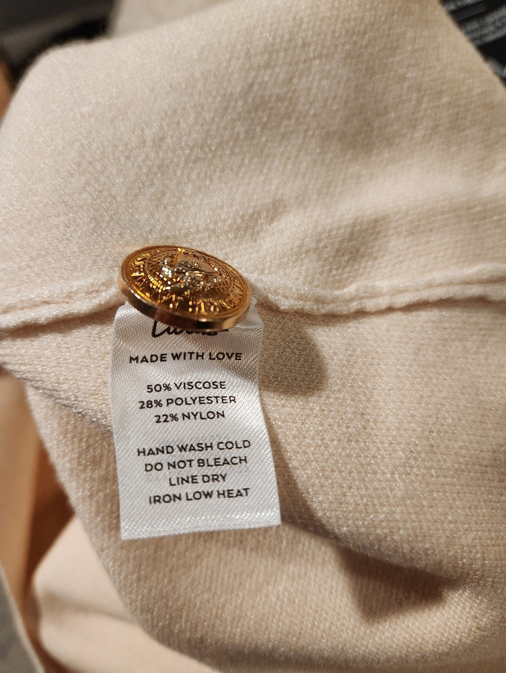 NWT Lulus Cream Quiet Luxury Capsule Gold Button Pocket Knit Collar Dress - Picture 9 of 9